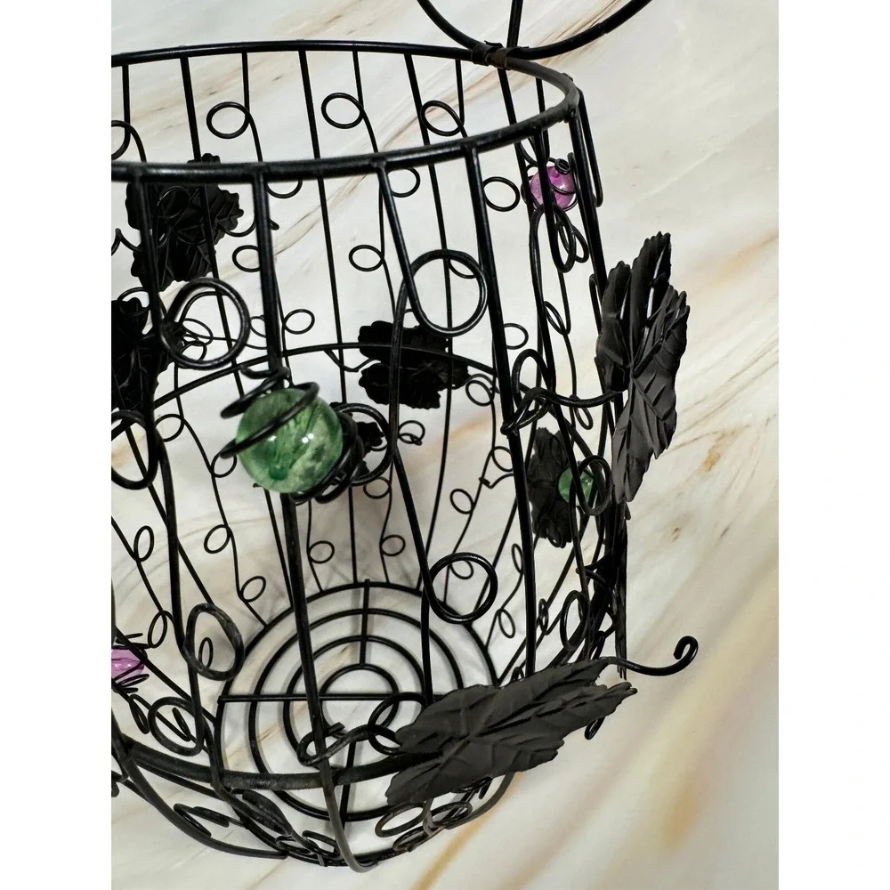 Metal Wine Cork Barrel Decorative Holder Glass Beads Sturdy 6.5 x 6.5 x 9.5